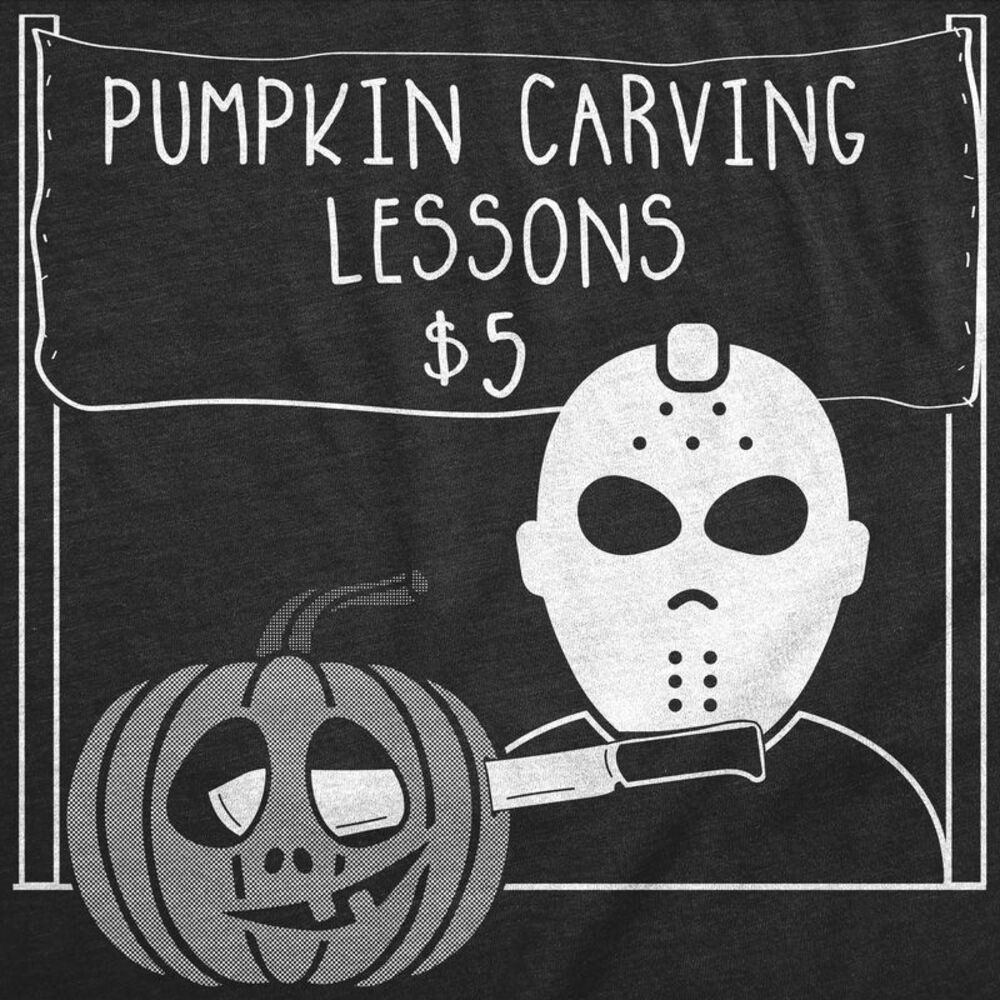 Womens Pumpkin Carving Lessons Horror T Shirt Funny Halloween Shirt for Ladies - Picture 2 of 4